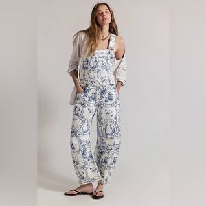 New Free People Good Luck Printed Barrel Overalls Size M